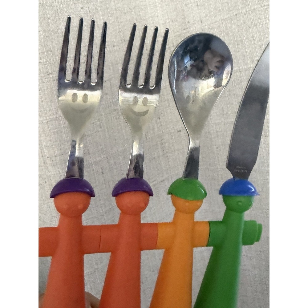 Rivadossi Trebimbi Kids Flatware 4 Piece Italy Smiley Colorful Y2K Postmodern - Picture 4 of 11